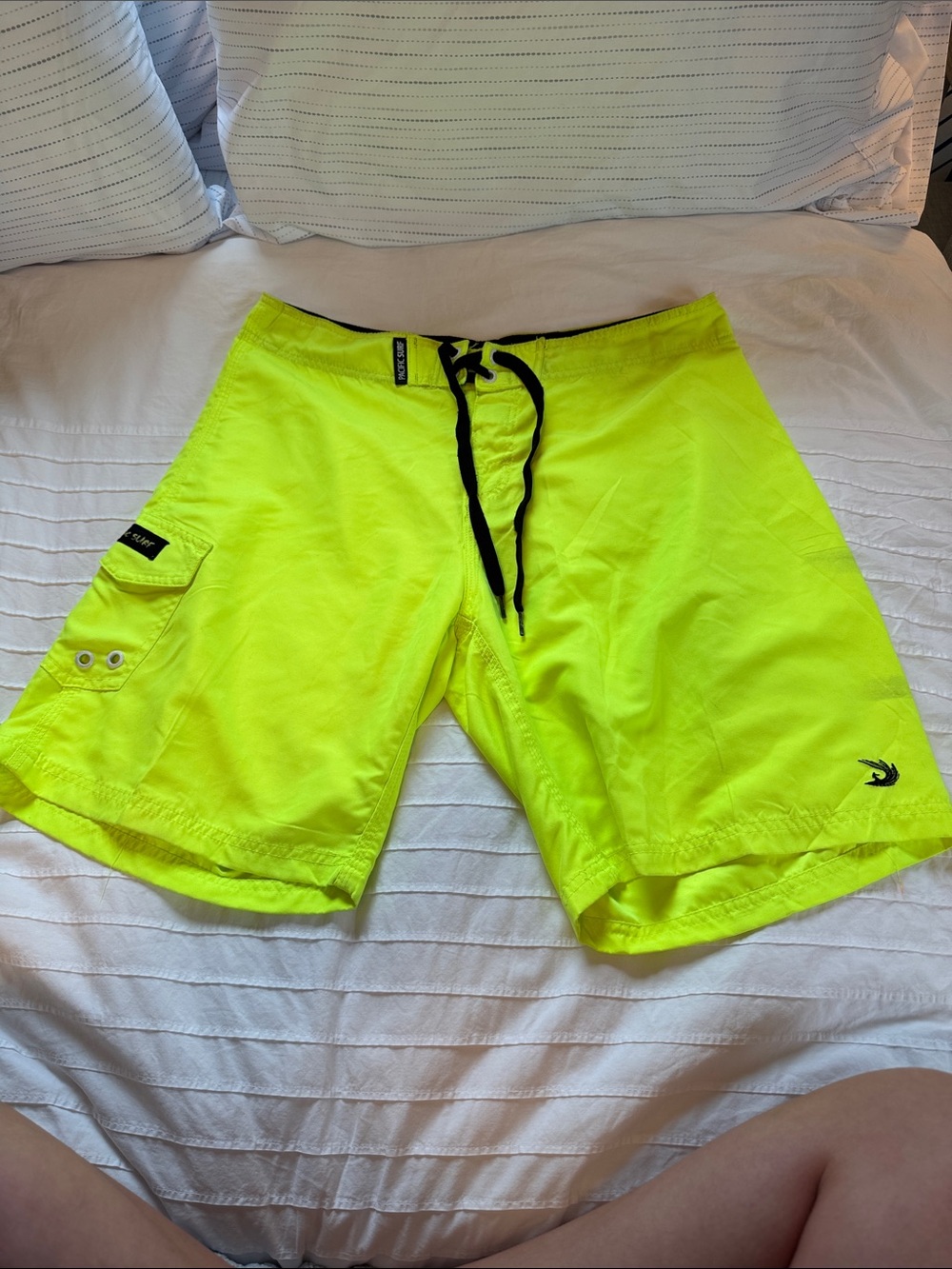 Pacific Surf Exist Men's Neon Yellow Board Shorts with Black Drawstring